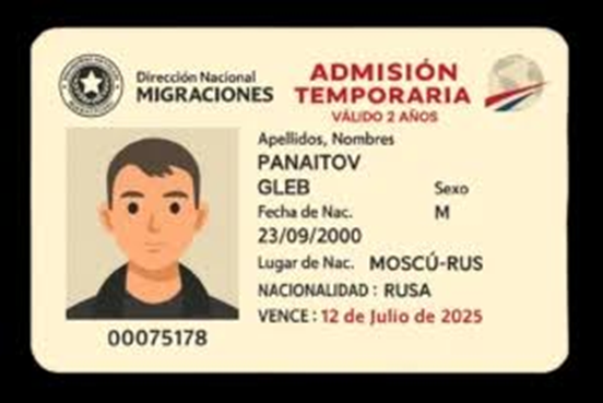Exemplo de cédula de Admissão Temporária do Paraguai